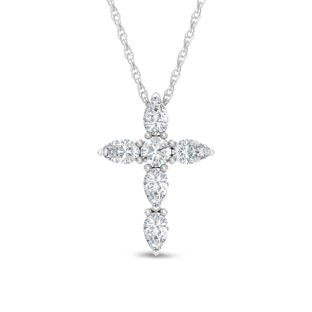 14K White Gold Lab Grown Diamond 1 Ct.Tw. Cross Pendant: 14K White Gold Lab Grown Diamond 1 Ct.Tw. Cross Pendant A sophisticated cross pendant crafted in 14K white gold and adorned with lab-grown diamonds totaling 1 carat total weight. 14k White Gold