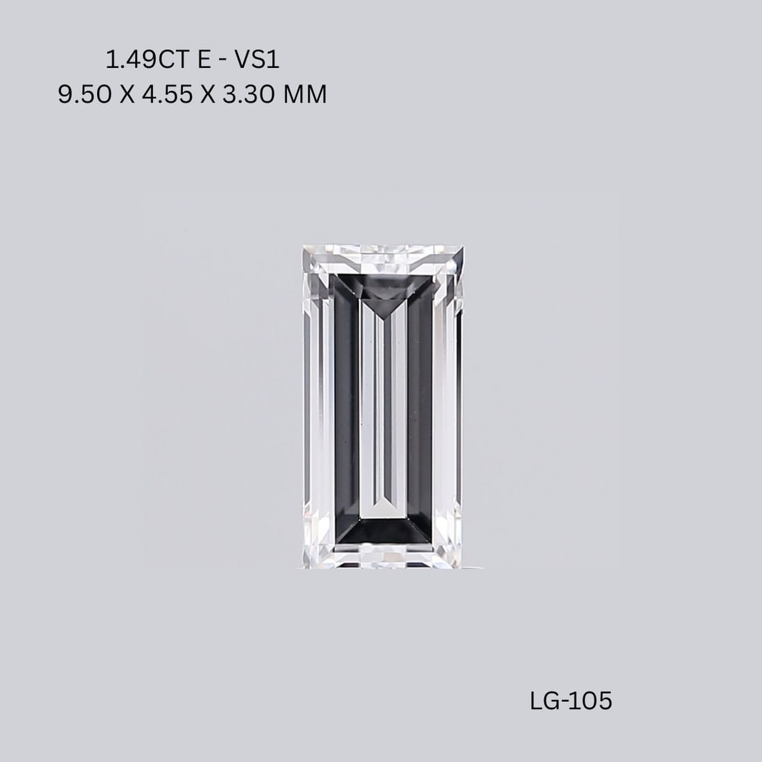 Loose Diamond - BAGUETTE 1.49ct E VS1: Loose Diamond - BAGUETTE 1.49ct E VS1 Source: This is a real non-mined Diamond that has been grown in a lab Shape: BAGUETTE Carats: 1.49 Color: E Clarity: VS1 Certification: NONE Video: