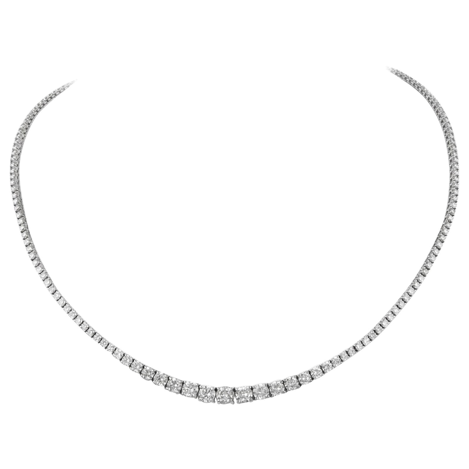 7.65ct Diamond Tennis Necklace 18k White Gold: 7.65ct Diamond Tennis Necklace 18k White Gold This exquisite 7.65 Carat Diamond Tennis Riviera Necklace features a stunning array of 167 round brilliant diamonds beautifully set in 18k white gold.