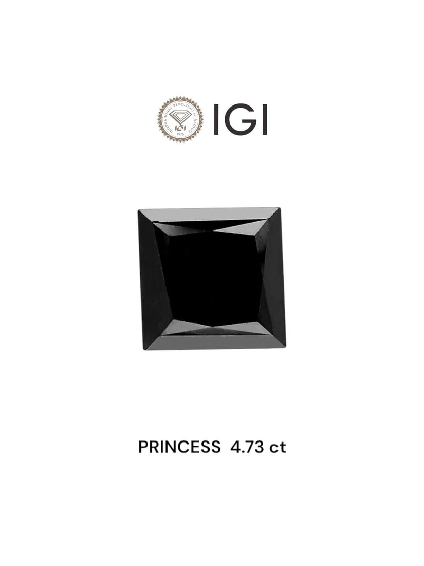 Loose Diamond - PRINCESS 4.73ct Black: Loose Diamond - PRINCESS 4.73ct Black Source: Natural Shape: PRINCESS Carats: 4.73 Color: Black Certification: IGI Video: Video Link The Diamond Depot Guarantee: All items in this auction are