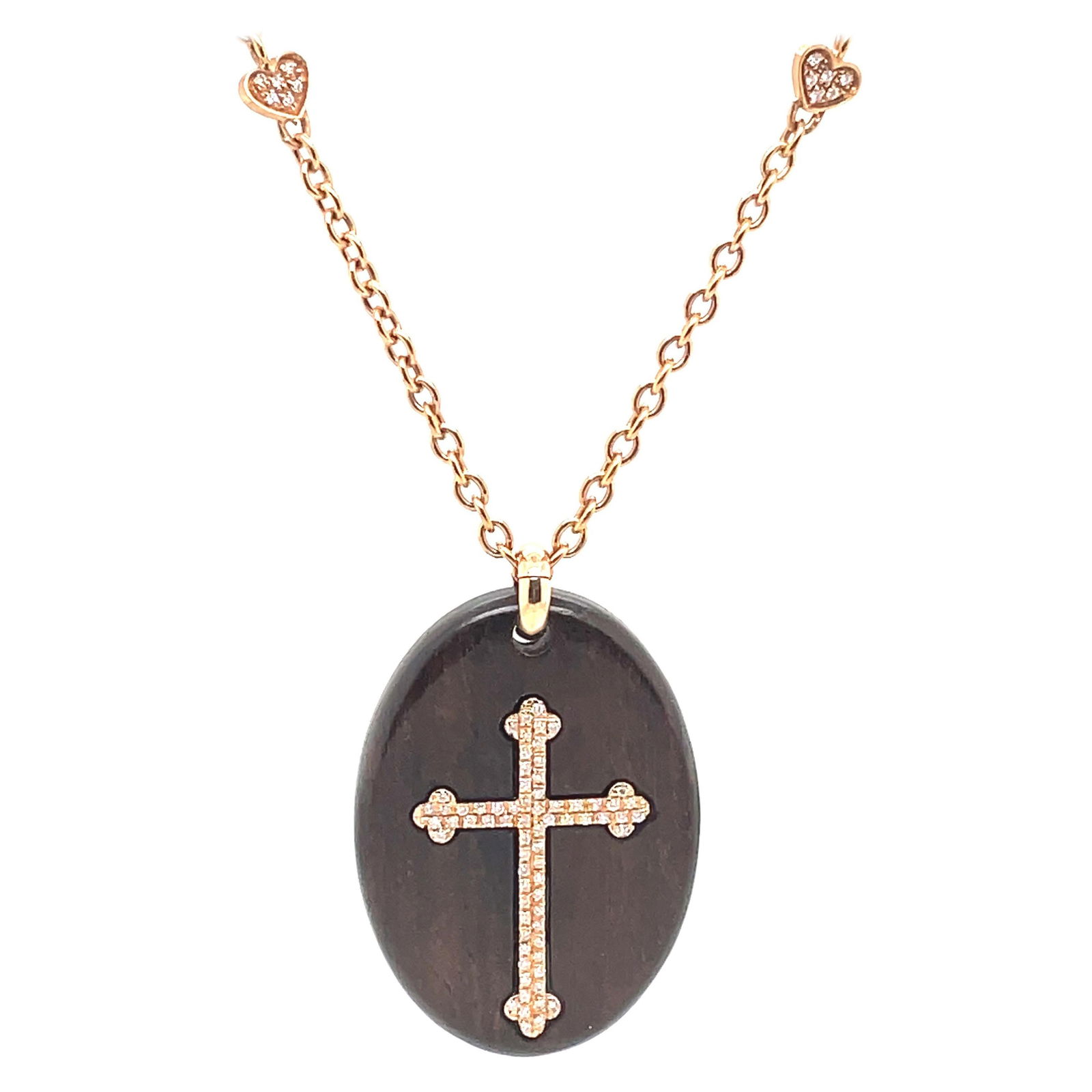 18k Rose Gold Diamond Mahogany Cross Pendant Necklace 0.37 ct (1 of 5)