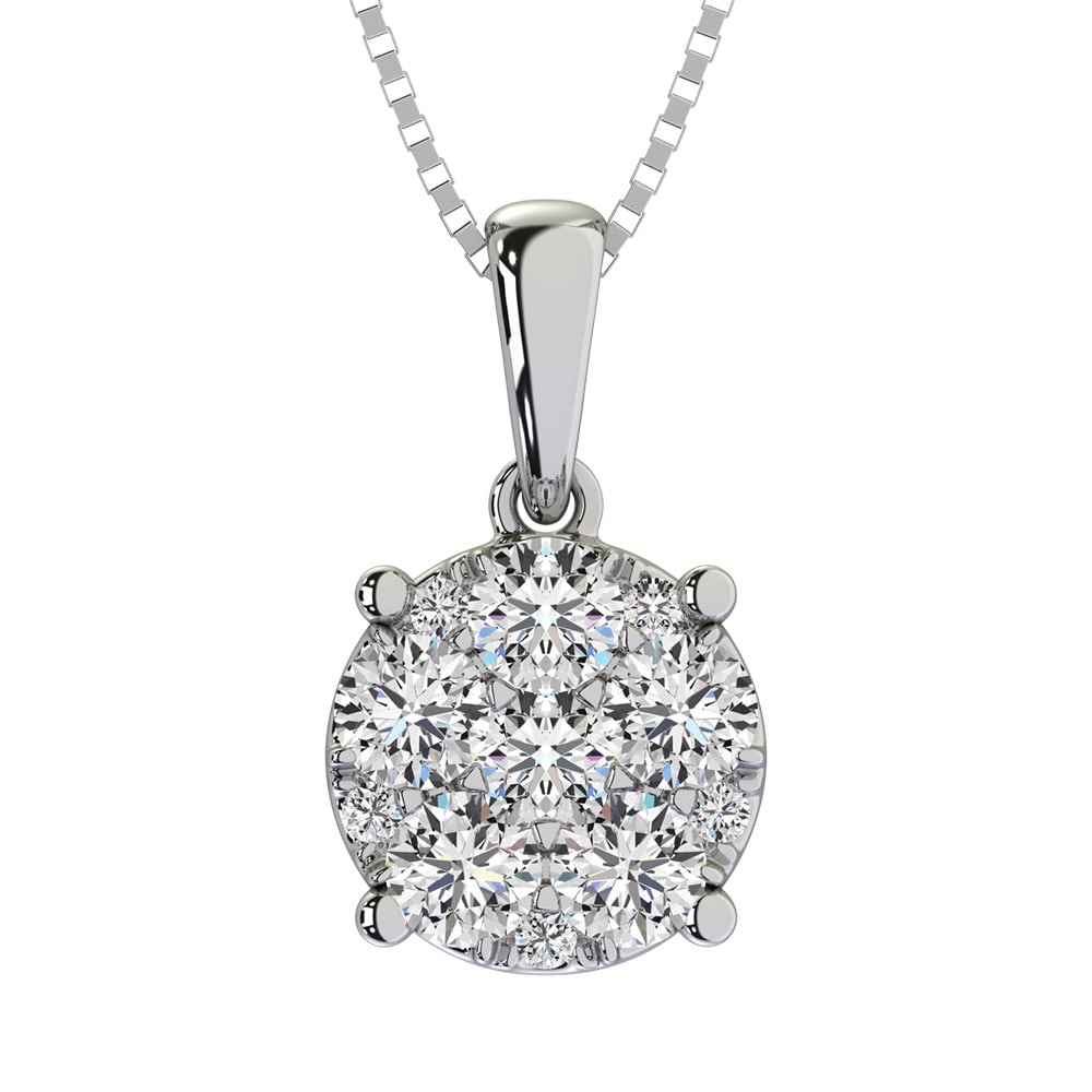 Diamond 1/2 Ct.Tw. Flower Pendant: Diamond 1/2 Ct.Tw. Flower Pendant Crafted in cool 10K white gold, this stunning design showcases a composite of sparkling diamond. Radiant with 1/2 Ct.Tw. t.w. of diamonds and a bright polished shine,