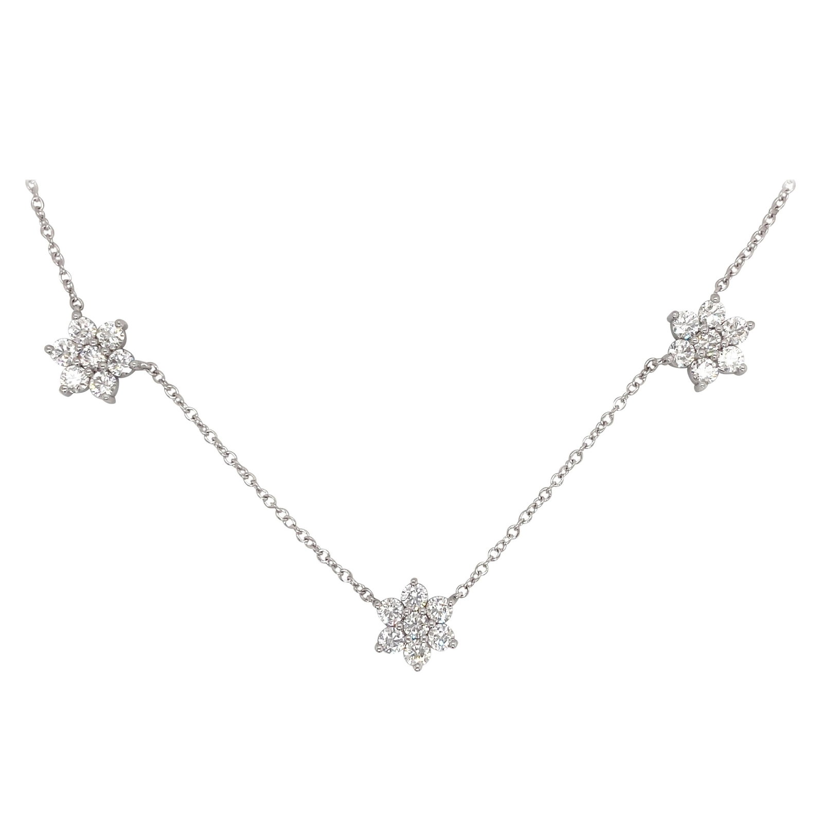 Harbor Diamonds 3.08 Carat Diamond Cluster Necklace in 14K White Gold: Harbor Diamonds 3.08 Carat Diamond Cluster Necklace in 14K White Gold This exquisite Diamond Cluster Necklace is crafted from 14 karat white gold and features three stunning diamond clusters. Each clu