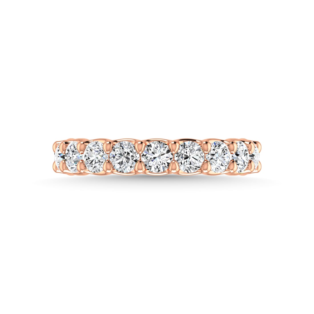 18K Rose Gold 2 5/8 CT Tw. Round Shape Diamond Three Forth Eternity Band: 18K Rose Gold 2 5/8 CT Tw. Round Shape Diamond Three Forth Eternity Band 18k Rose Gold Stone Color: G-h Stone Clarity: Si Each ring is presented in standard size 6.5. Complimentary resizing is availab
