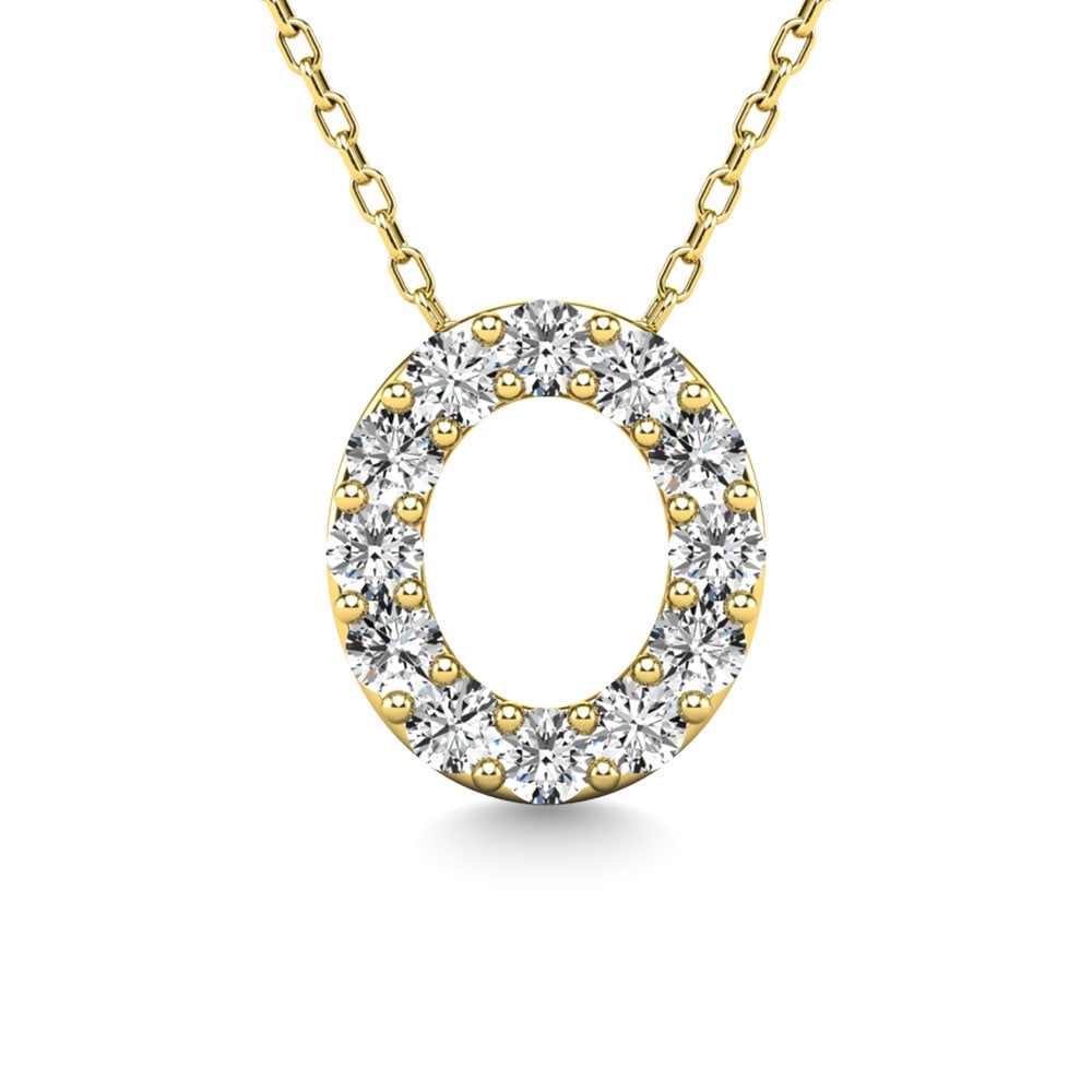 Diamond 1/8 Ct.Tw. Letter O Pendant in 14K Yellow Gold: Diamond 1/8 Ct.Tw. Letter O Pendant in 14K Yellow Gold 14k Yellow Gold Stone Color: G-h Stone Clarity: I1 Unless otherwise specified, pendants that include a chain are paired with our standard 18-inch