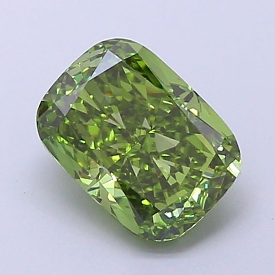 Loose Diamond - CUSHION BRILLIANT 1.56ct Fancy Vivid Green VS1: Loose Diamond - CUSHION BRILLIANT 1.56ct Fancy Vivid Green VS1 Source: This is a real non-mined Diamond that has been grown in a lab Shape: CUSHION BRILLIANT Carats: 1.56 Color: Fancy Vivid Green Cert