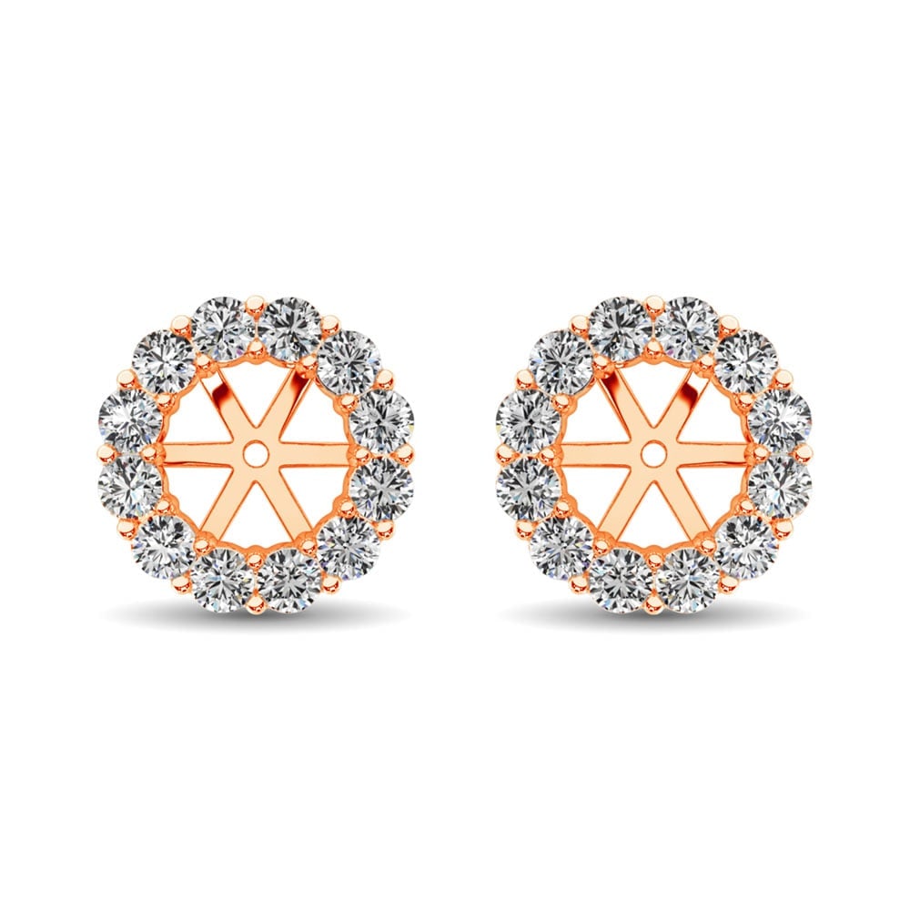 14K Rose Gold Diamond 1/2 Ct.Tw. Earrings Jacket: 14K Rose Gold Diamond 1/2 Ct.Tw. Earrings Jacket These eye-catching earrings are available in 14K Rose Gold. There are 14 round diamonds with a total carat weight of 1/2 Ct.Tw. set in a Prong setting.
