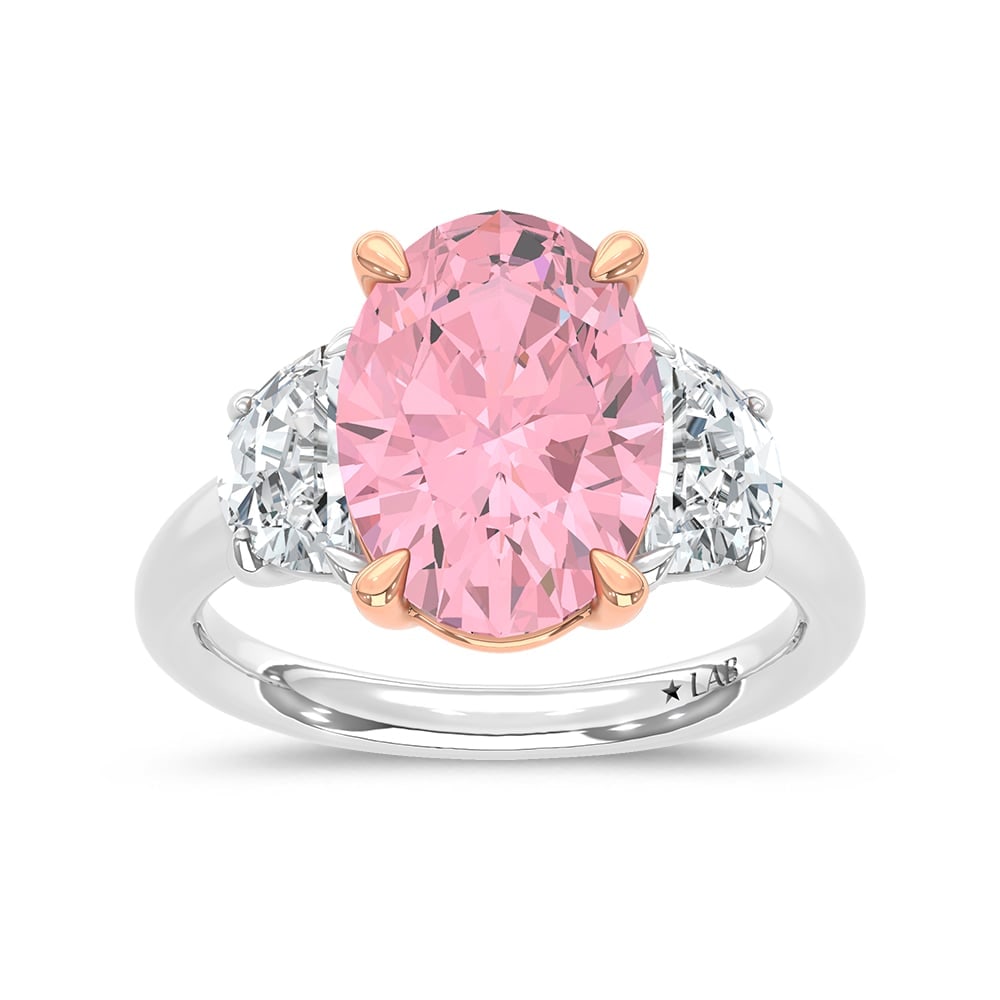 14K White Gold Lab Grown Diamond 4 3/4 Ct.Tw. Pink Oval Engagement Ring (Center 4ct): 14K White Gold Lab Grown Diamond 4 3/4 Ct.Tw. Pink Oval Engagement Ring (Center 4ct) Experience exquisite elegance with this 14K White Gold Engagement Ring, featuring a stunning 4-carat lab-grown pink