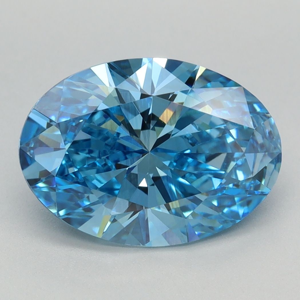 Loose Diamond - OVAL 2.55ct Fancy Vivid Blue VVS2: Loose Diamond - OVAL 2.55ct Fancy Vivid Blue VVS2 Source: This is a real non-mined Diamond that has been grown in a lab Shape: OVAL Carats: 2.55 Color: Fancy Vivid Blue Certification: IGI Video: