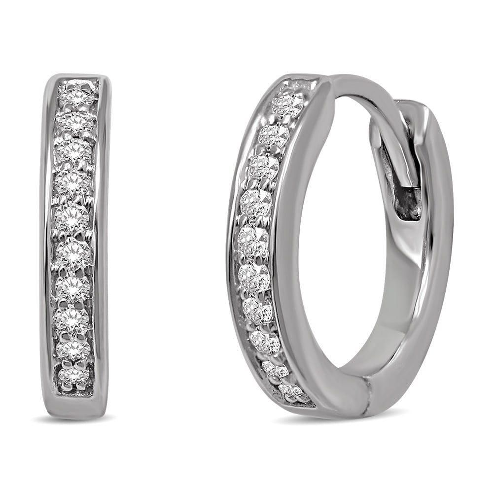 10K White Gold 1/3 Ct.tw Diamond Hoop Earrings: 10K White Gold 1/3 Ct.tw Diamond Hoop Earrings These 10K White Gold hoop Earrings are perfeCt.Tw.ly charming with diamond accent. Dazzling round cut 1/3 Ct.Tw. diamonds take these simple hoops from sw