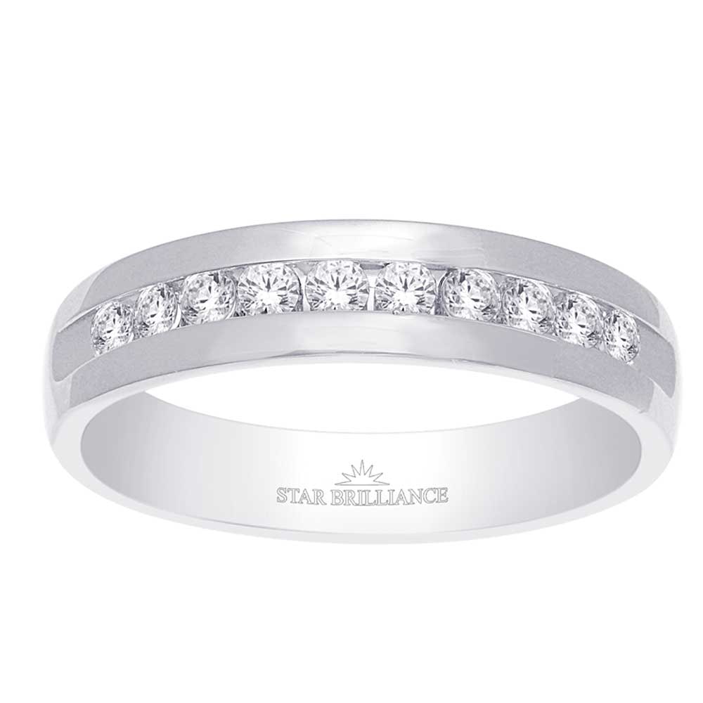 14K White Gold 1/2 Ct.Tw. Diamond Mens Machine Band: 14K White Gold 1/2 Ct.Tw. Diamond Mens Machine Band A Simple And Sophisticated Band Crafted In 14K And Set With Diamonds. This Wedding Ring Band Is A Thoughtful Symbol Of Your Marriage Commitment. . T