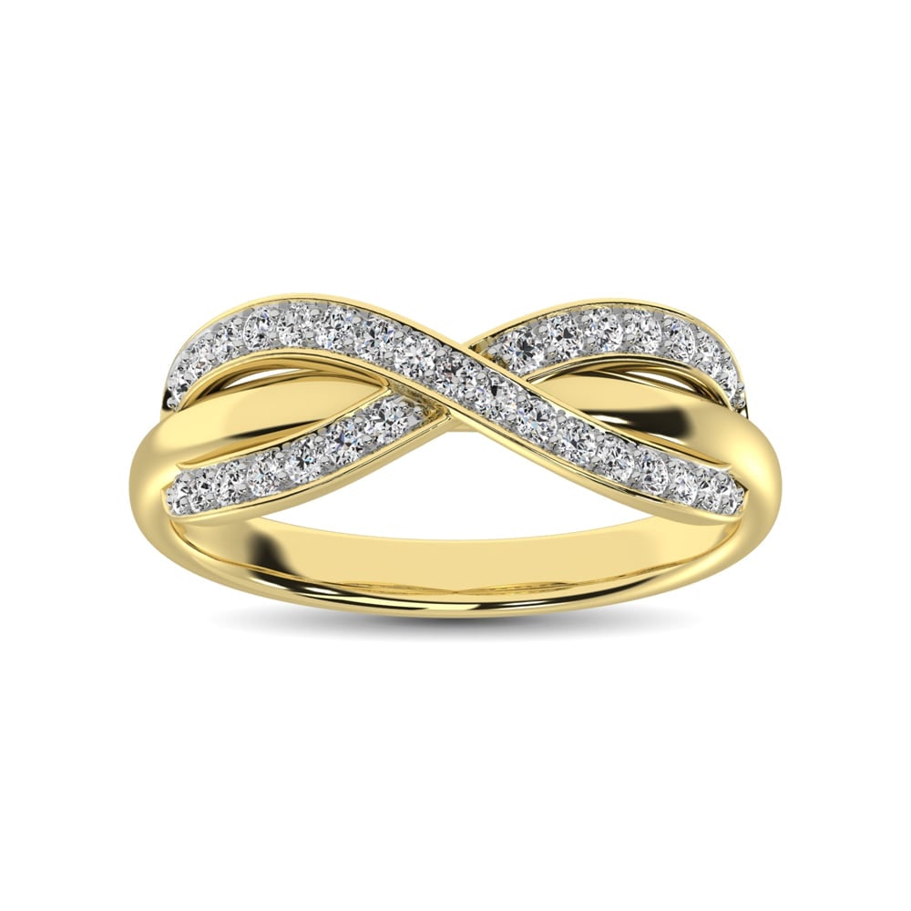 10K Yellow Gold 1/4 Ct.Tw. Diamond Cross Over Ring: 10K Yellow Gold 1/4 Ct.Tw. Diamond Cross Over Ring This stunning ring is available in 10K Yellow Gold. There are 31 round diamonds with a total carat weight of 1/4 Ct.Tw. set in a Prong setting. 10k Y