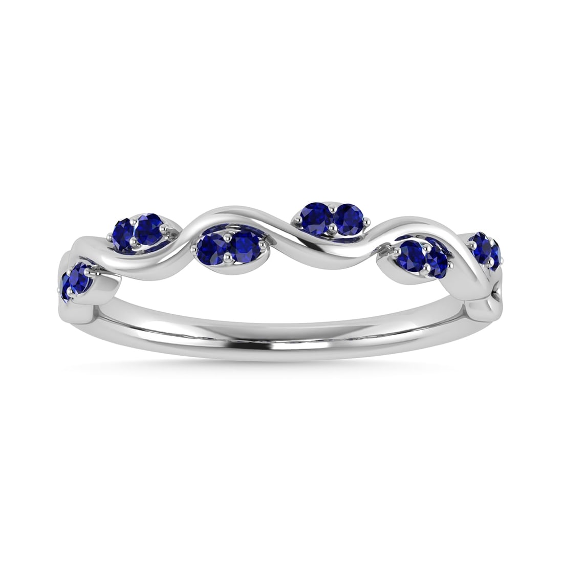 Diamond 1/6 Ct.Tw. And Blue Sapphire Wedding Band in 14K White Gold: Diamond 1/6 Ct.Tw. And Blue Sapphire Wedding Band in 14K White Gold 14k White Gold Stone Color: G-h Stone Clarity: Aaa Each ring is presented in standard size 6.5. Complimentary resizing is available