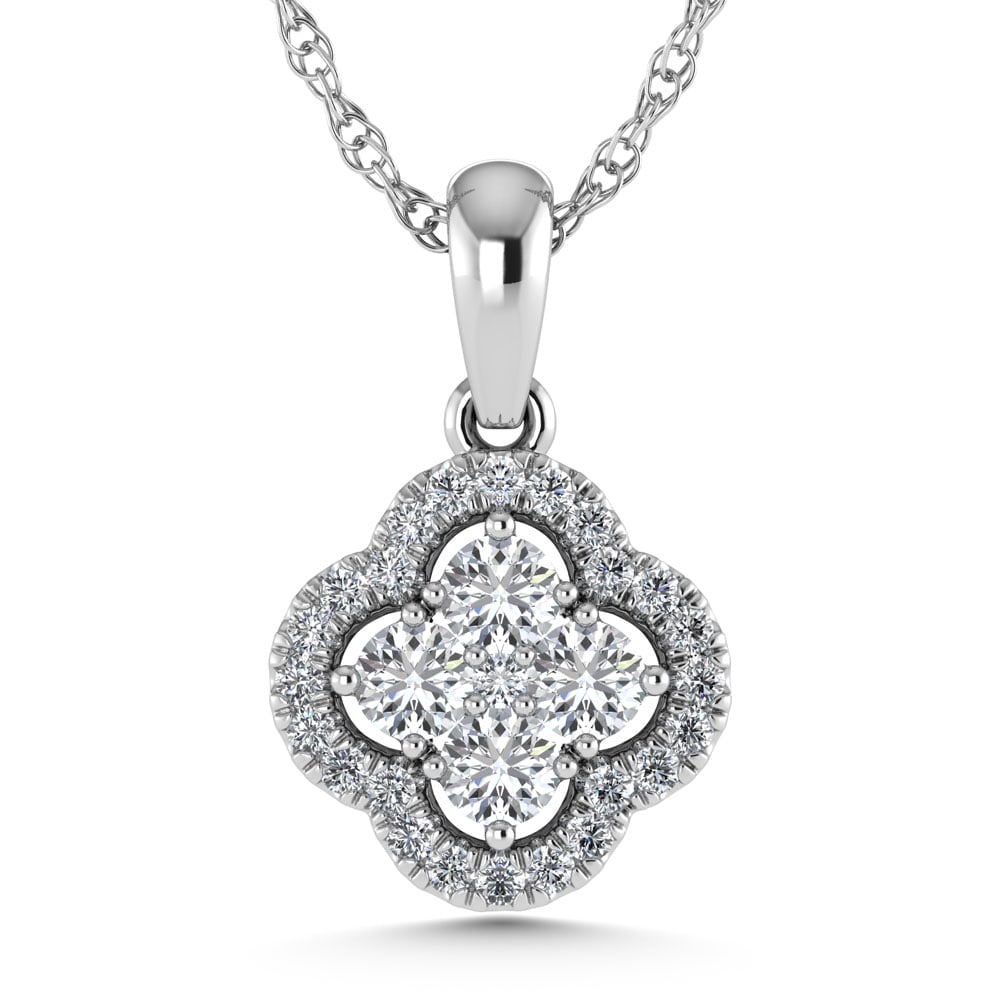 14K White Gold 1/2 Ct.Tw. Diamond Fashion Pendant: 14K White Gold 1/2 Ct.Tw. Diamond Fashion Pendant 14k White Gold Stone Color: G-h Stone Clarity: Si2 Unless otherwise specified, pendants that include a chain are paired with our standard 18-inch leng