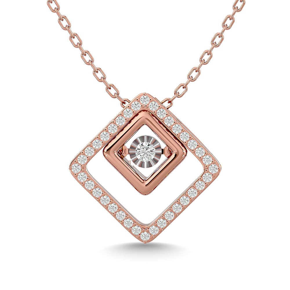 Diamond 1/4 Ct.Tw. Square Shape Pendant in 14K Rose Gold: Diamond 1/4 Ct.Tw. Square Shape Pendant in 14K Rose Gold 14k Rose Gold Stone Color: G-h Stone Clarity: I1 Unless otherwise specified, pendants that include a chain are paired with our standard 18-inch