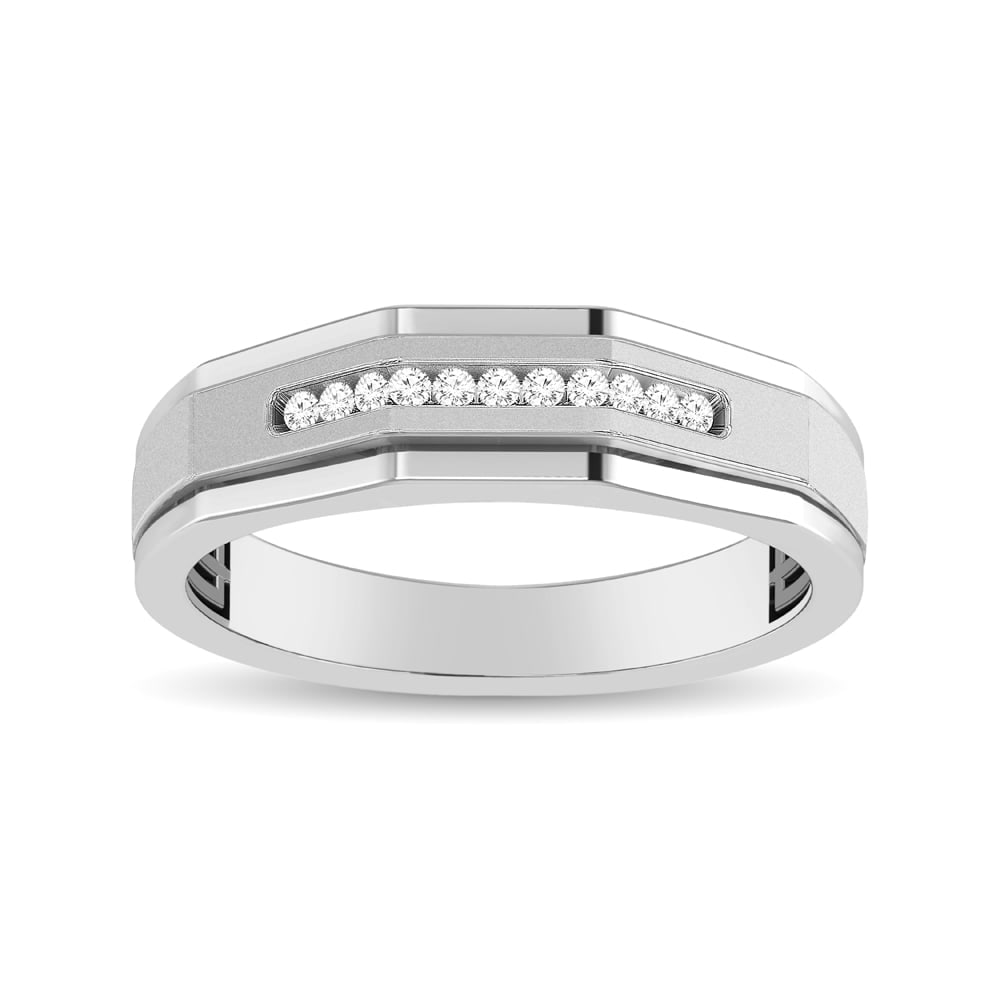 Mens 1 Ct.tw Diamond Band in 10K White Gold: Mens 1 Ct.tw Diamond Band in 10K White Gold Promise to love him with this striking diamond Wedding Ring band. Fashioned in sleek 10K white gold, this stylish design features shimmering round shape dia