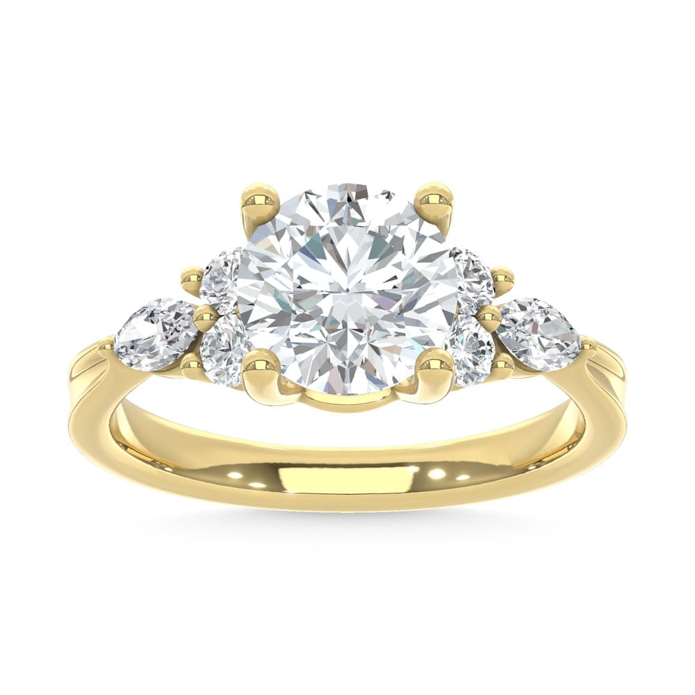 14K Yellow Gold Lab Grown Diamond 2 1/2 Ct.T. Enagagement Ring (IGI Certified Center 2ct): 14K Yellow Gold Lab Grown Diamond 2 1/2 Ct.T. Enagagement Ring (IGI Certified Center 2ct) 14k Yellow Gold Stone Color: D-f Stone Clarity: Vs Each ring is presented in standard size 6.5. Complimentary