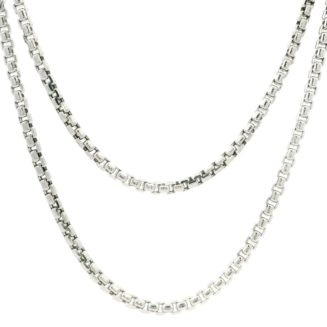 14k White Gold 22 Inch Beveled Box Link Necklace (1 of 5)