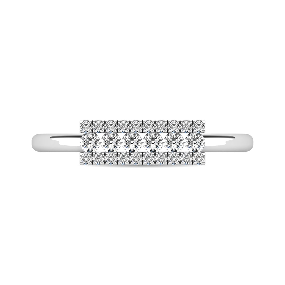 Diamond 1/4 Ct.tw Bar Ring in 14K White Gold: Diamond 1/4 Ct.tw Bar Ring in 14K White Gold 14k White Gold Stone Color: G-h Stone Clarity: I1 Each ring is presented in standard size 6.5. Complimentary resizing is available between sizes 510 (in 1/