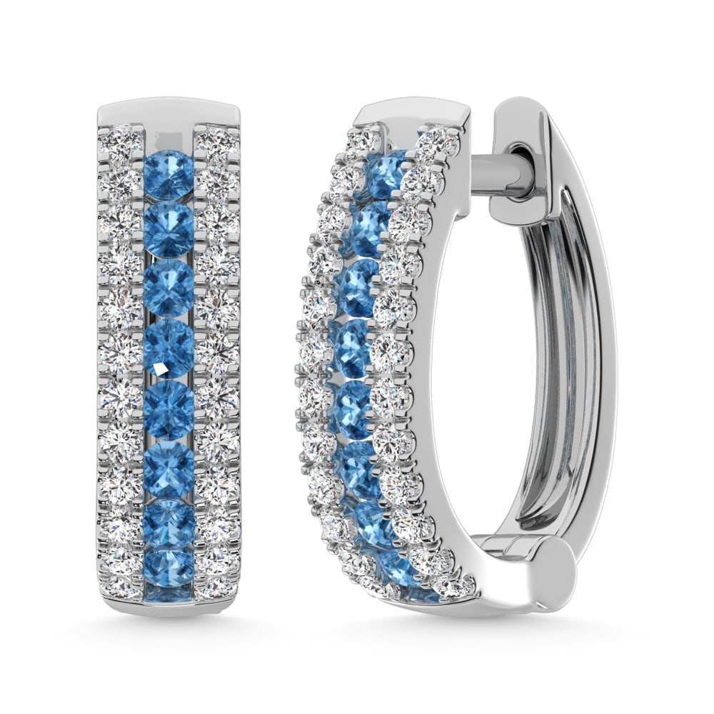 14K White Gold Lab Grown Diamond 1 Ct.Tw. Earrings (Center Row Blue Diamond): 14K White Gold Lab Grown Diamond 1 Ct.Tw. Earrings (Center Row Blue Diamond) These striking earrings in 14K white gold feature 1.00 Ct.Tw. of lab grown diamonds, highlighted by a bold center row of bl