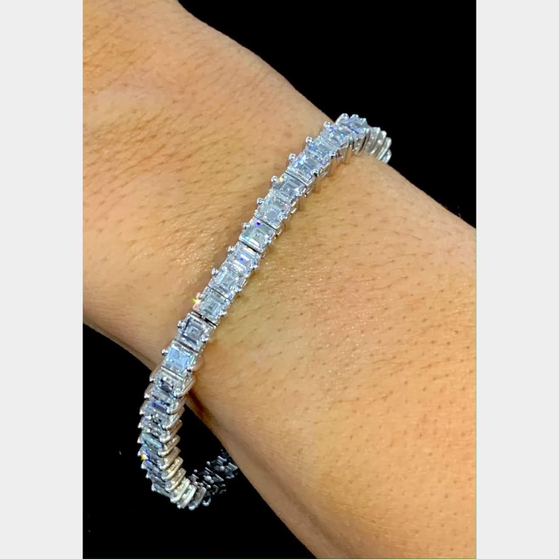 Vintage 1950's Platinum 22.50 Ct Ascher Diamond Tennis Bracelet: Vintage 1950's Platinum 22.50 Ct Ascher Diamond Tennis Bracelet This exquisite 1950's platinum tennis bracelet features a stunning array of 45 Ascher-cut diamonds, totaling approximately 22.50 carats.