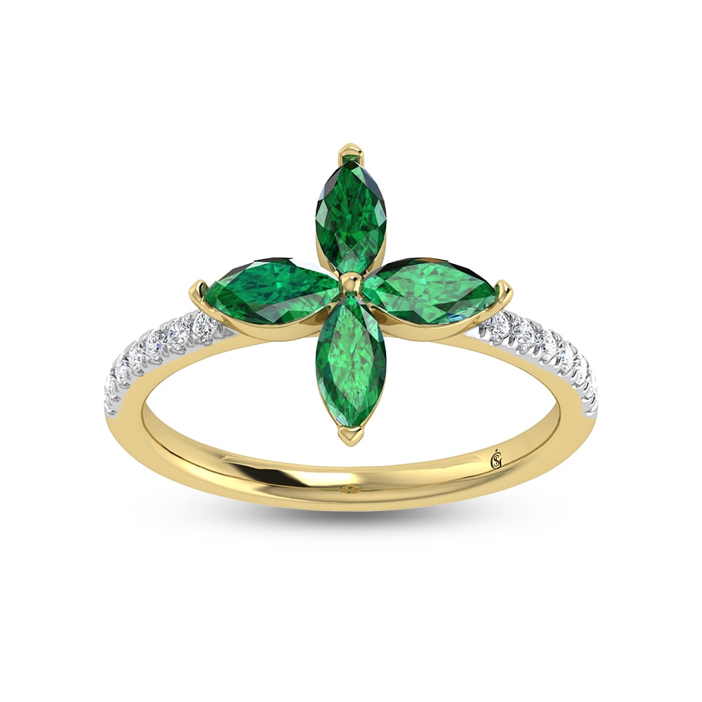 14K Yellow Gold Diamond 1 Ct.Tw. & Emerald Fashion Ring (1 of 3)