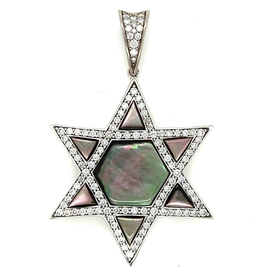 KABANA 14K White Gold Star of David Pendant 1.15 Ct Diamonds: KABANA 14K White Gold Star of David Pendant 1.15 Ct Diamonds This exquisite pendant features the iconic Star of David design, crafted from 14K white gold and adorned with approximately 1.15 carats of