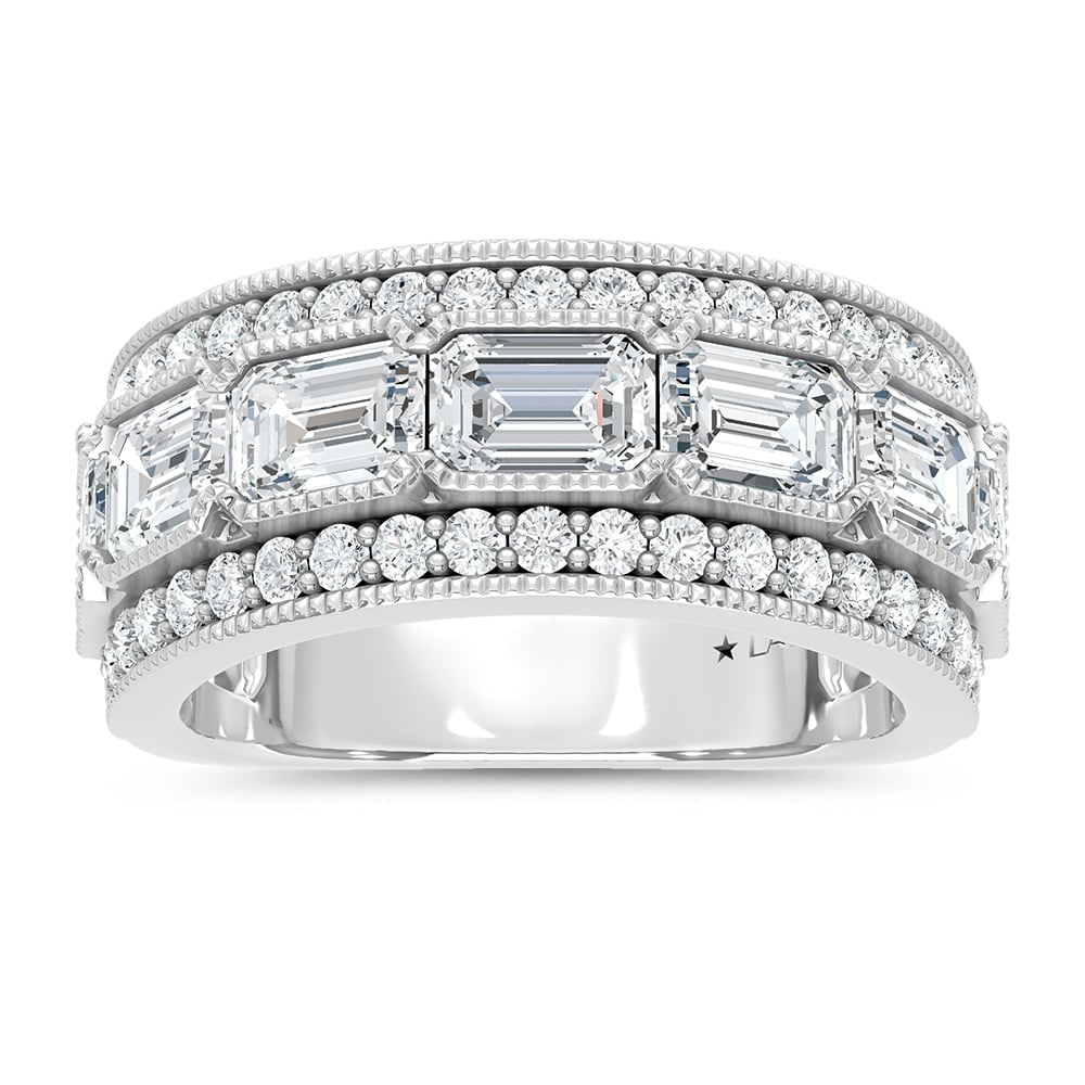 14K White Gold Lab Grown Diamond 4 Ct.Tw. Emerald and Round Fashion Band: 14K White Gold Lab Grown Diamond 4 Ct.Tw. Emerald and Round Fashion Band Crafted in polished 14K White Gold, this fashion band showcases emerald and round lab grown diamonds totaling 4 Ct.Tw., deliver