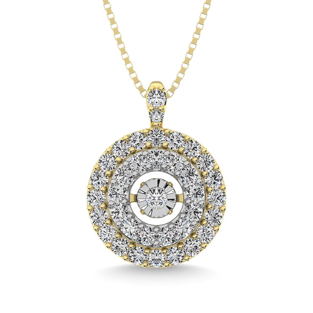 Diamond 3/8 Ct.Tw. Shimmering Pendant in 10K Yellow Gold: Diamond 3/8 Ct.Tw. Shimmering Pendant in 10K Yellow Gold 14k Yellow Gold Stone Color: G-h Stone Clarity: I1 Unless otherwise specified, pendants that include a chain are paired with our standard 18-in
