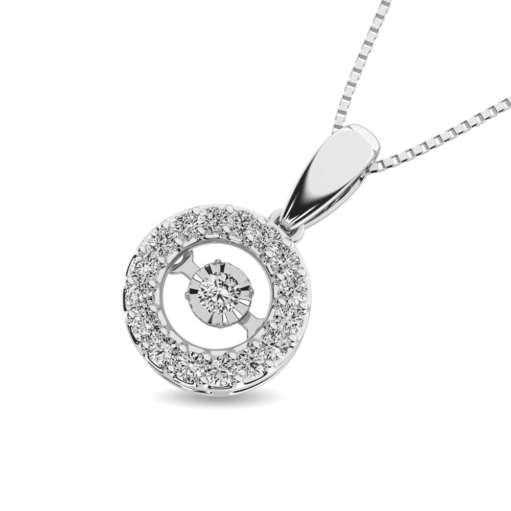 14K White Gold 1/2 Ct.Tw. Moving Diamond Pendant: 14K White Gold 1/2 Ct.Tw. Moving Diamond Pendant This Lavish Pendant Expertly Crafted In 14K White Gold And Set With Shimmering 1/2 Ct.Tw. Diamonds. The Center diamond glistens in a unique setting tha