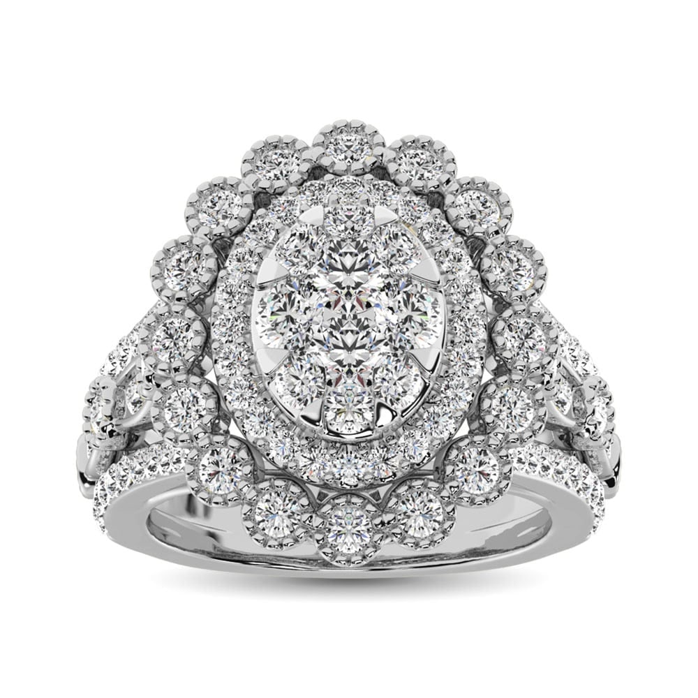 14K White Gold 2 Ct.Tw. Diamond Engagement Ring: 14K White Gold 2 Ct.Tw. Diamond Engagement Ring This glamorous Enagement ring is available in 14K White Gold. There are 94 round diamonds with a total carat weight of2 2/5 Ct.Tw. set in a Shared prong