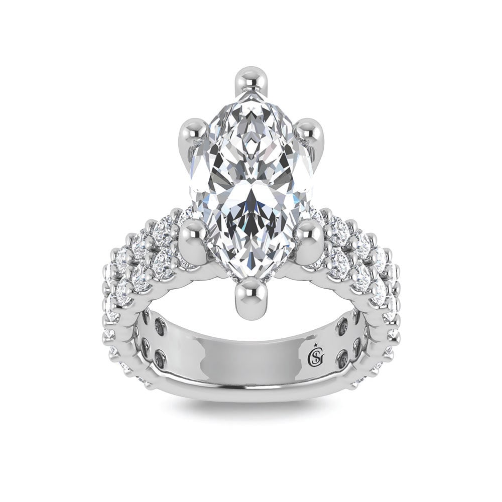 14K White Gold Lab Grown Diamond 5 1/2 Ct.Tw. Double Line Engagement Ring (IGI Certified Center 4ct): 14K White Gold Lab Grown Diamond 5 1/2 Ct.Tw. Double Line Engagement Ring (IGI Certified Center 4ct) This elegant diamond engagement ring crafted in 14k White gold, features a Marquise -cut center sto