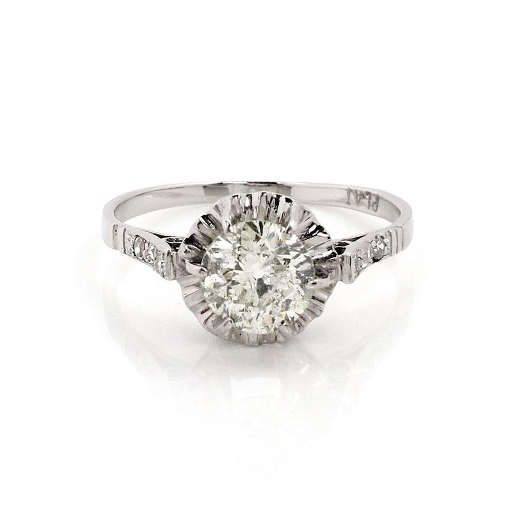 Art Deco Platinum Ring 1.39ct European Cut Diamond with Accent Stones: Art Deco Platinum Ring 1.39ct European Cut Diamond with Accent Stones This stunning Art Deco ring features a captivating 1.39 carat round old European cut diamond, elegantly set in high prongs atop a