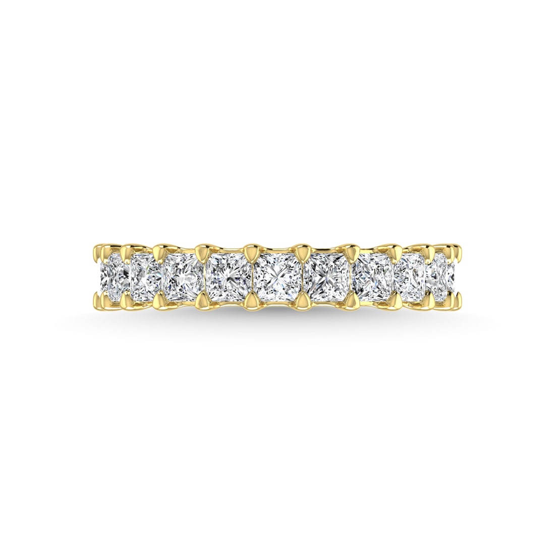 14K Yellow Gold 4 1/6 CT Tw. Princess Shape Lab Grown Diamond Three Forth Eternity Band: 14K Yellow Gold 4 1/6 CT Tw. Princess Shape Lab Grown Diamond Three Forth Eternity Band 14k Yellow Gold Stone Color: F Stone Clarity: Vs Each ring is presented in standard size 6.5. Complimentary resi