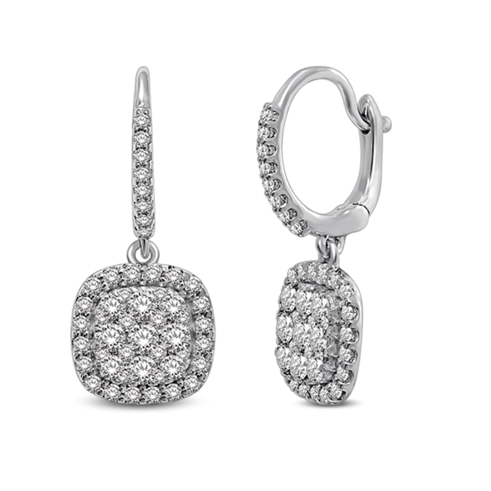 14K White Gold 1 1/6 Ct.tw Diamond Drop Earrings: 14K White Gold 1 1/6 Ct.tw Diamond Drop Earrings These stunning 14K white gold drop Earrings features square shape design. Dazzling diamonds totaling 1 1/6 Ct.Tw. diamonds. 14k White Gold Stone Color: