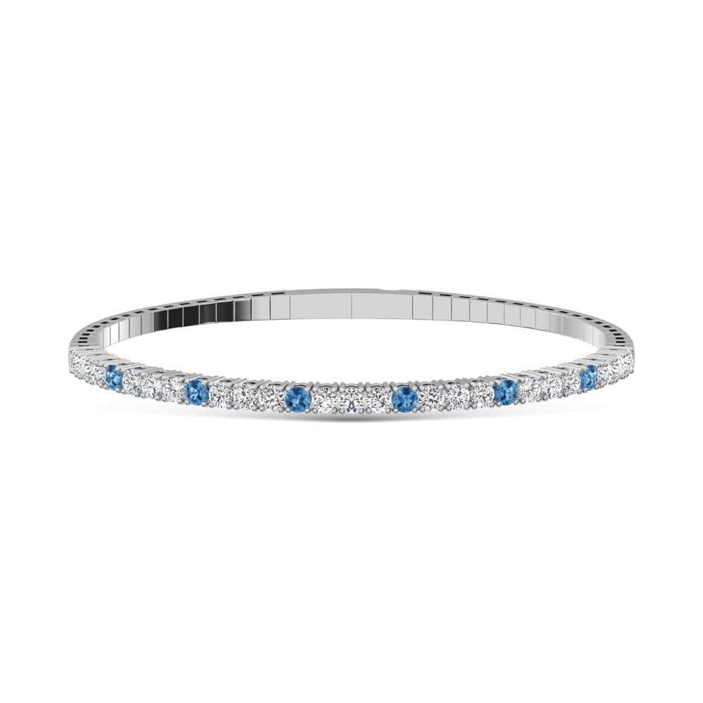 14K White Gold 1 7/8 Ct.Tw. Lab Grown Alternate 3 Blue and 1 White Diamond Flexi Bangle: 14K White Gold 1 7/8 Ct.Tw. Lab Grown Alternate 3 Blue and 1 White Diamond Flexi Bangle Designed in 14K White Gold, this flexi bangle showcases three blue and one white lab grown diamonds alternating,