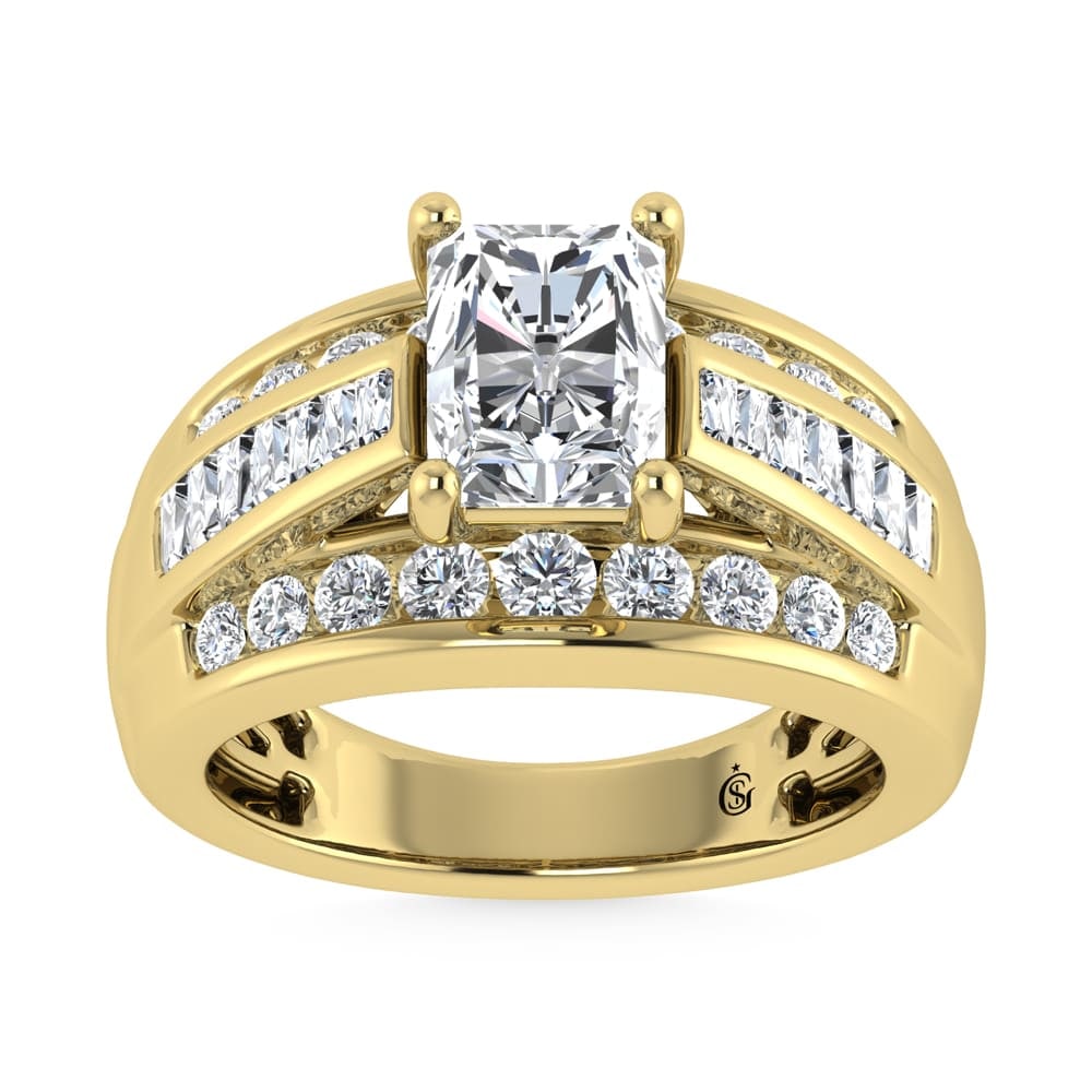 10K Yellow Gold Lab Grown Diamond 3 7/8 ct.Tw. Radiant Shape Engagement Ring (IGI Certified Center: 10K Yellow Gold Lab Grown Diamond 3 7/8 ct.Tw. Radiant Shape Engagement Ring (IGI Certified Center 2ct) 10K Yellow Gold Lab Grown Diamond 3 7/8 Ct.Tw. Radiant Shape Engagement Ring (IGI Certified 2CT)