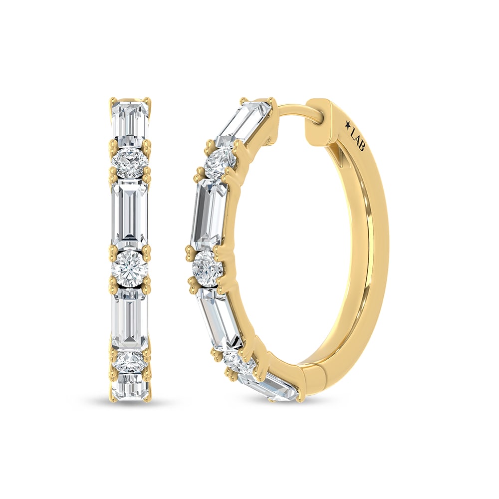 14K Yellow Gold Lab Grown Diamond 1 Ct.Tw. Hoop Earrings: 14K Yellow Gold Lab Grown Diamond 1 Ct.Tw. Hoop Earrings Add timeless sparkle to your collection with these elegant 14K Yellow gold hoop earrings, featuring a total of 1 carat of brilliant lab-grown d