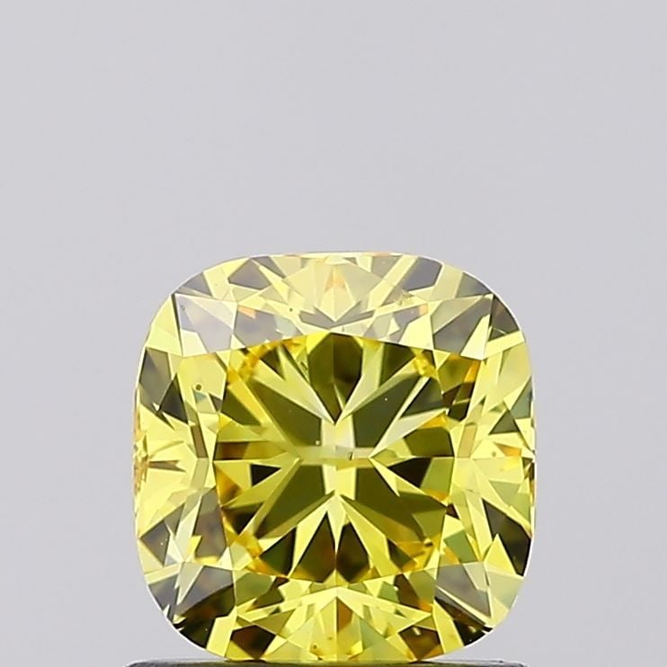 Loose Diamond - CUSHION BRILLIANT 1.05ct Fancy Vivid Yellow VS2: Loose Diamond - CUSHION BRILLIANT 1.05ct Fancy Vivid Yellow VS2 Source: This is a real non-mined Diamond that has been grown in a lab Shape: CUSHION BRILLIANT Carats: 1.05 Color: Fancy Vivid Yellow Ce