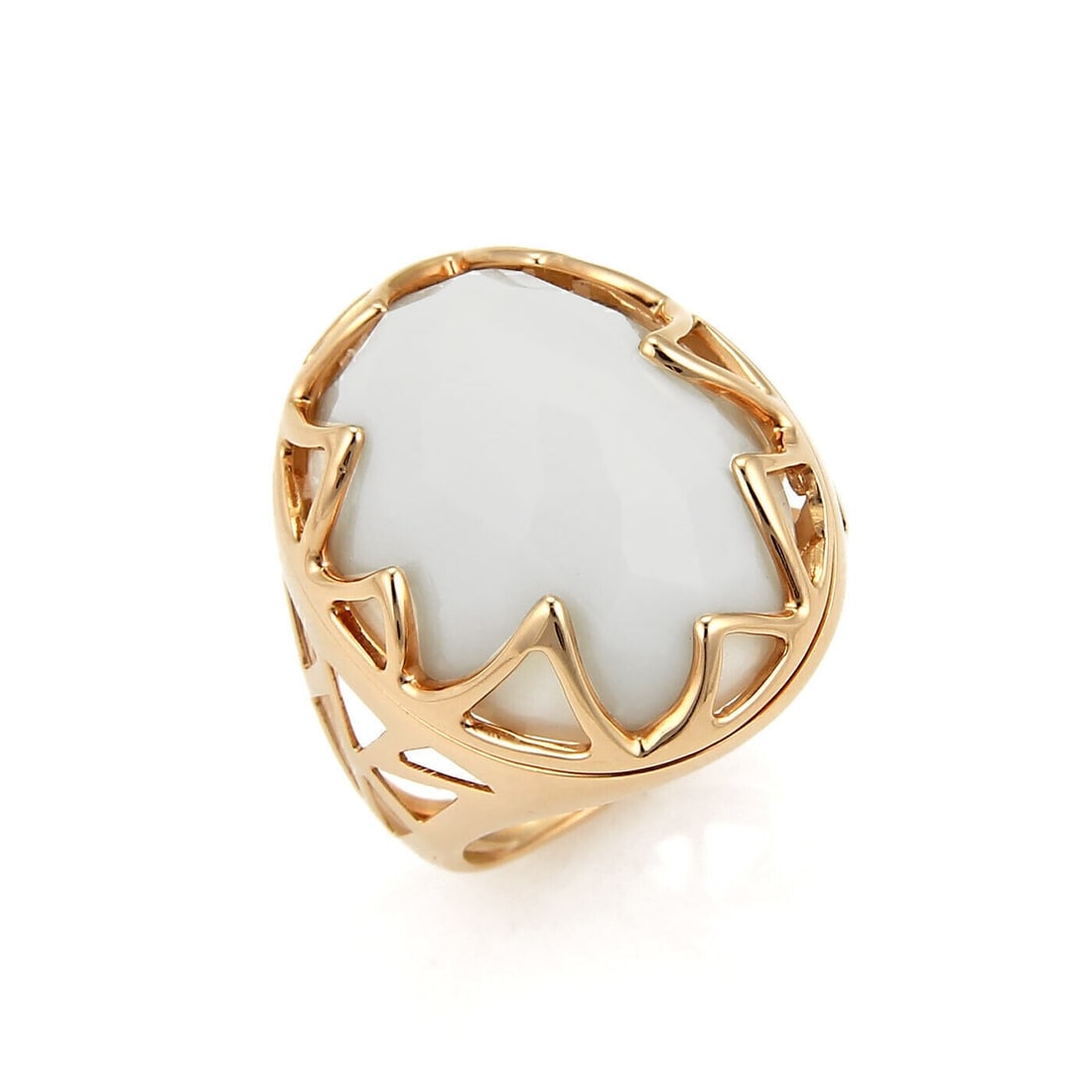 White Agate Dome Ring in 18k Rose Gold by Lalla & Rossana Size 6: White Agate Dome Ring in 18k Rose Gold by Lalla & Rossana Size 6 This signed Lalla & Rossana dome ring features a striking white agate stone set in luxurious 18k rose gold. The bold dome design and fi