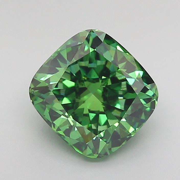 Loose Diamond - CUSHION MODIFIED 2.01ct Fancy Vivid Green VS1: Loose Diamond - CUSHION MODIFIED 2.01ct Fancy Vivid Green VS1 Source: This is a real non-mined Diamond that has been grown in a lab Shape: CUSHION MODIFIED Carats: 2.01 Color: Fancy Vivid Green Certif