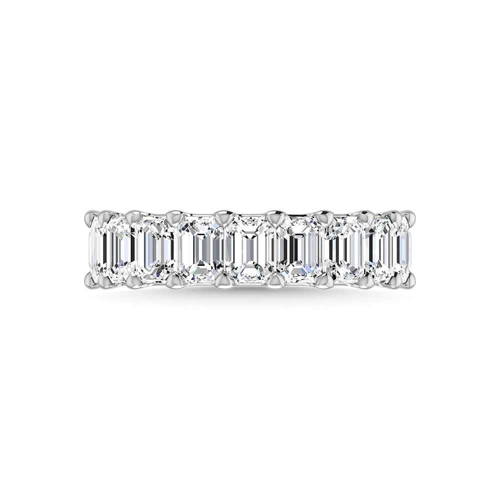 14K White Gold Lab Grown Diamond 2 7/8 Ct.Tw. Emerald Shape Half Way Eternity Band: 14K White Gold Lab Grown Diamond 2 7/8 Ct.Tw. Emerald Shape Half Way Eternity Band Indulge in unparalleled elegance with this 14K White Gold Halfway Eternity Band, featuring 2 7/8 Ct.Tw. of radiant em