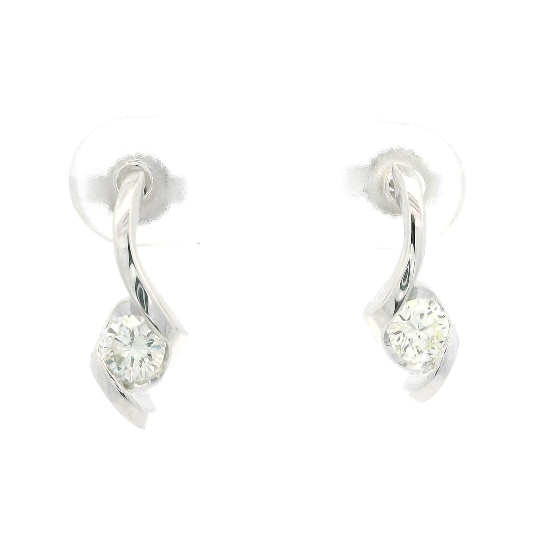 14k White Gold 0.50ctw Diamond Drop Earrings Ribbon Design: 14k White Gold 0.50ctw Diamond Drop Earrings Ribbon Design Showcase your elegance with these stunning 14k white gold drop earrings featuring a captivating swirl ribbon design. Each earring is adorned