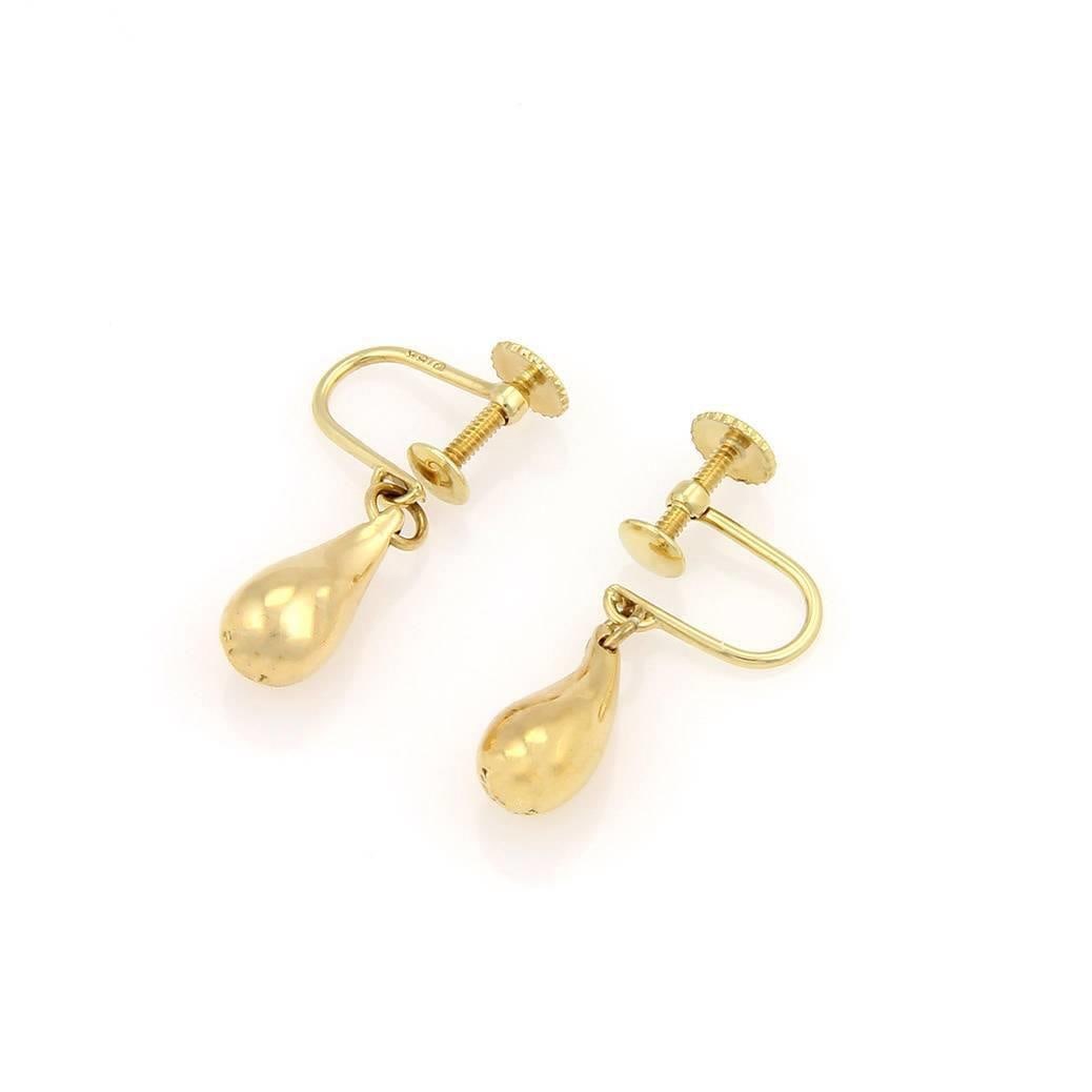 Elegant 18kt Yellow Gold Teardrop Dangle Earrings with Screw Backs: Elegant 18kt Yellow Gold Teardrop Dangle Earrings with Screw Backs Discover these exquisite 18kt Yellow Gold Teardrop Screw Back Dangle Earrings. Crafted from luxurious 18k yellow gold with a high pol