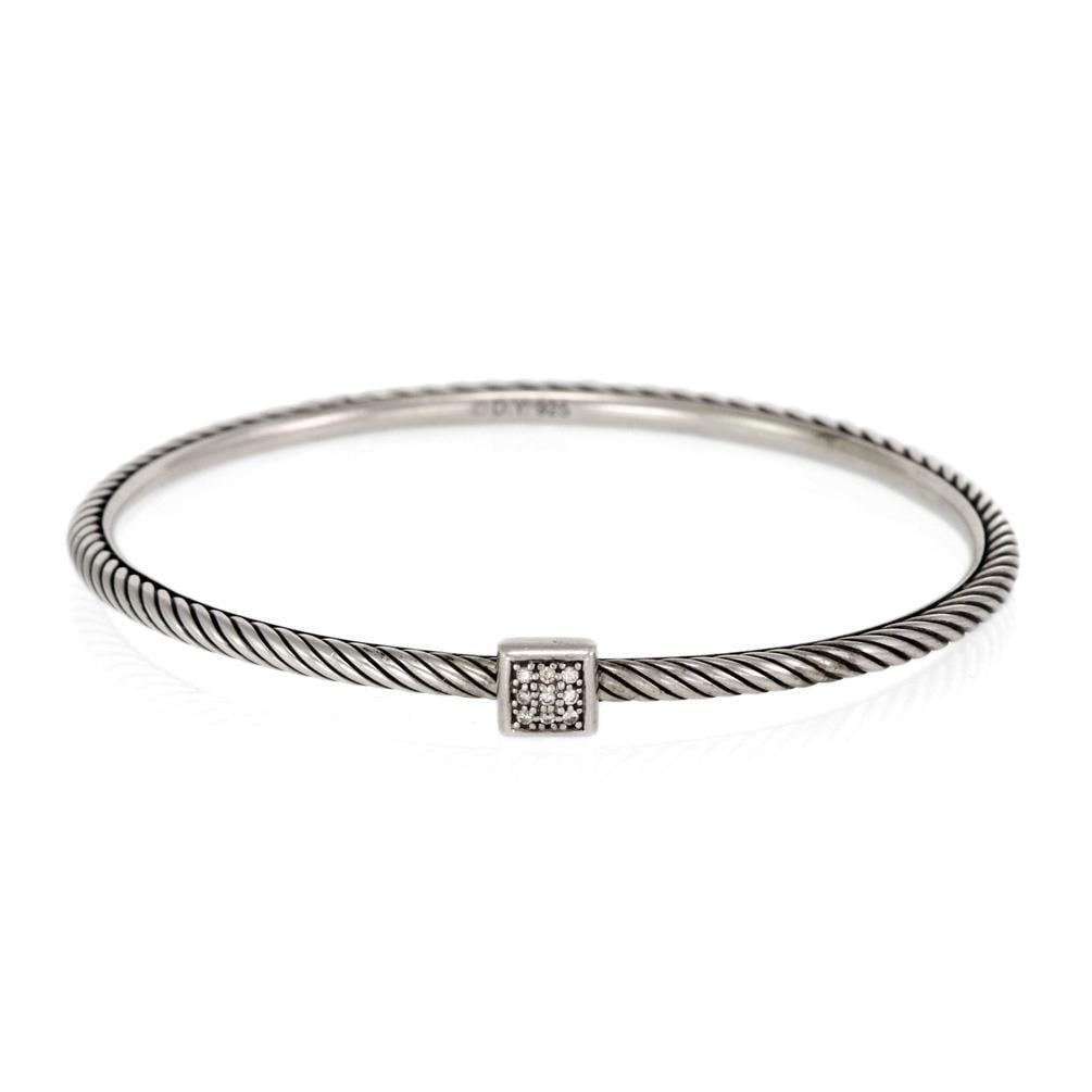 David Yurman Confetti Diamond Sterling Silver Square Bangle: David Yurman Confetti Diamond Sterling Silver Square Bangle Elevate your style with this exquisite David Yurman Confetti Diamond Bangle. This authentic piece from the Confetti collection is beautifull
