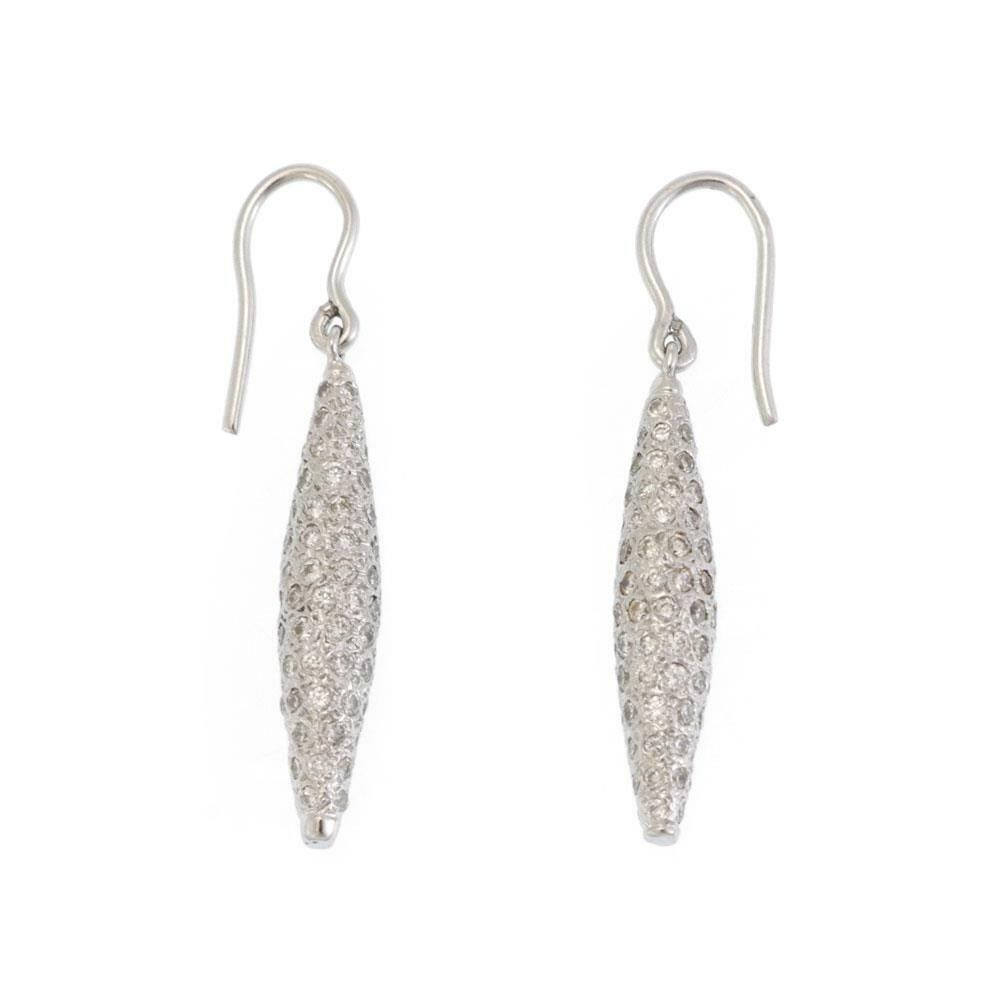 1.50ct Pave Diamond Long Spear Dangle Earrings in 14k White Gold: 1.50ct Pave Diamond Long Spear Dangle Earrings in 14k White Gold Elevate your style with these stunning long spear-shaped dangle earrings. Crafted from luxurious 14k white gold, these earrings feature
