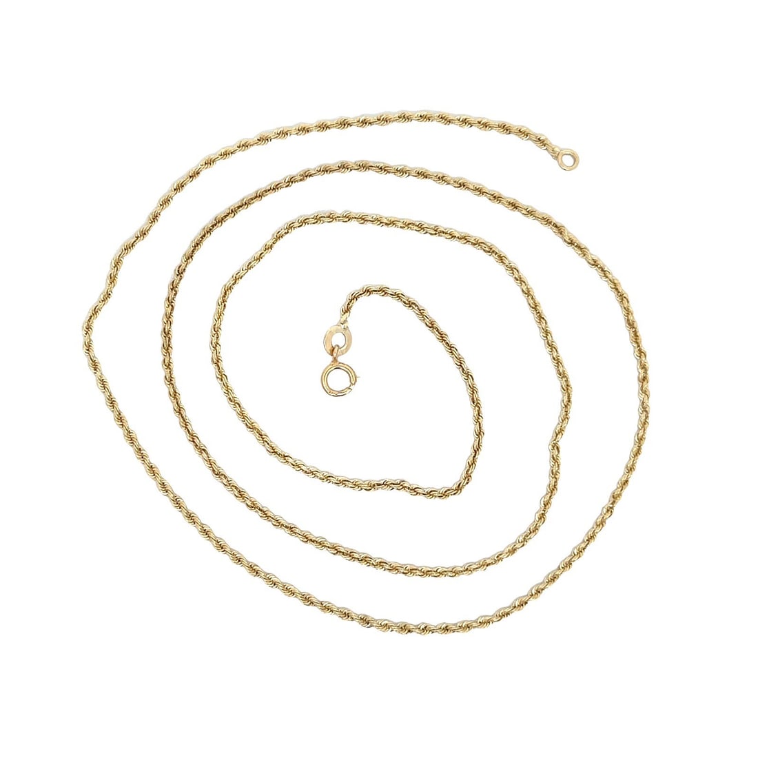 14k Yellow Gold 24 Inch 2mm Diamond Cut Rope Link Necklace: 14k Yellow Gold 24 Inch 2mm Diamond Cut Rope Link Necklace This exquisite Estate necklace features a stunning 14k yellow gold construction, showcasing a classic 24-inch long rope link design. Weighing