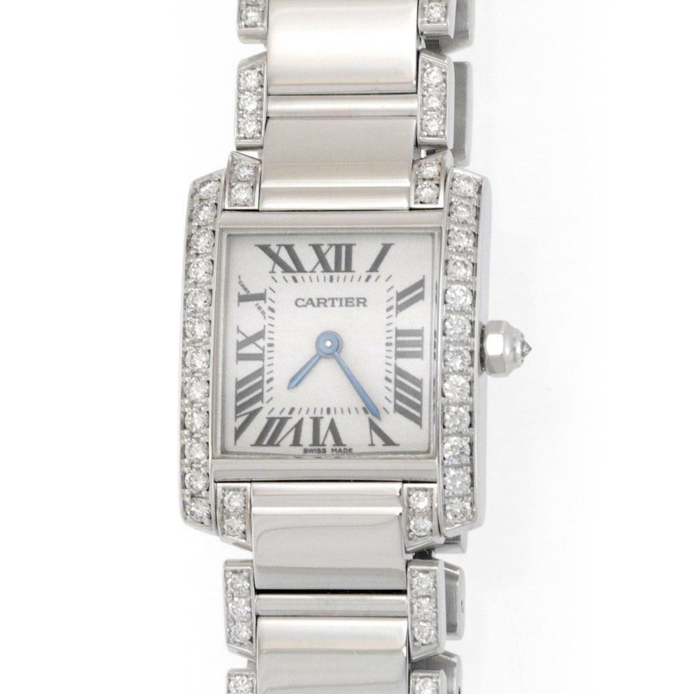 Cartier Tank Francaise 2.75ct Diamond 18k White Gold Ladies Watch: Cartier Tank Francaise 2.75ct Diamond 18k White Gold Ladies Watch Experience luxury with this exquisite Cartier Tank Francaise ladies watch. This authentic timepiece features a stunning 2.75ct diamond