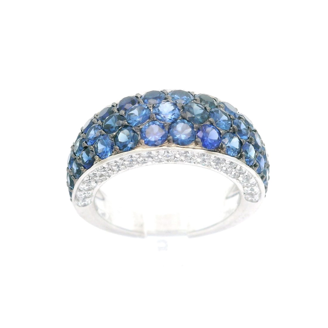 Tiffany & Co. 18k White Gold 2.78ctw Sapphire Diamond Band Ring: Tiffany & Co. 18k White Gold 2.78ctw Sapphire Diamond Band Ring Experience the elegance of this Tiffany & Co. French band ring, crafted in solid 18k white gold. This stunning piece showcases a breatht
