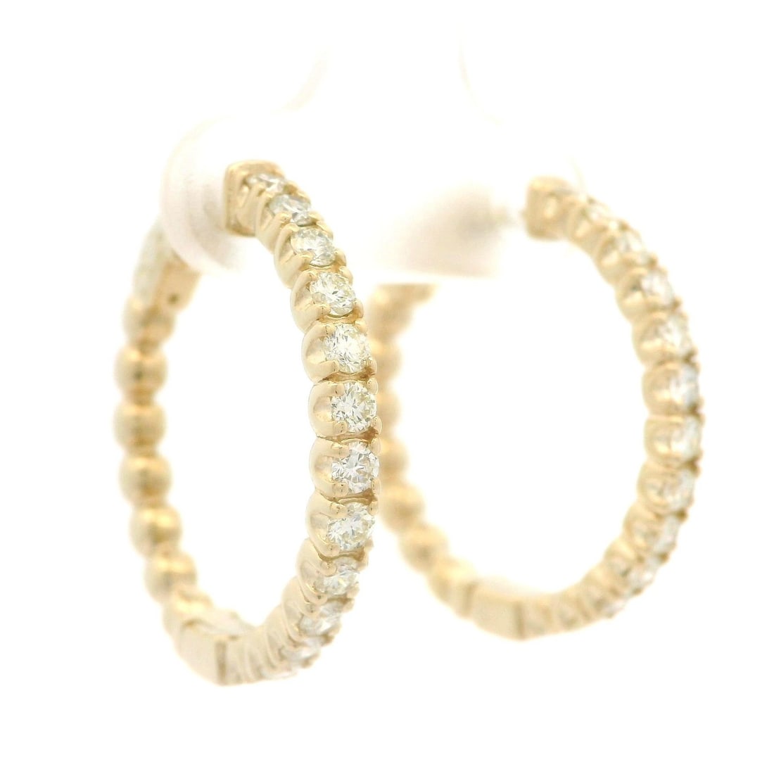 14K Yellow Gold 1ctw Diamond Hoop Earrings with Push Button Clasp: 14K Yellow Gold 1ctw Diamond Hoop Earrings with Push Button Clasp Elevate your style with these stunning large fancy hoop earrings, crafted from solid 14k yellow gold. Featuring a total carat weight o